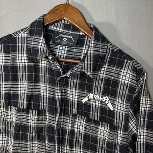 Metallica Master of Puppets Plaid Flannel Shirt Men's Size M Black White Rock